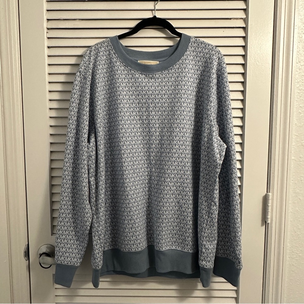 NWT Michael Kors Monogram Crewneck Sweater in Light Blue Size Large